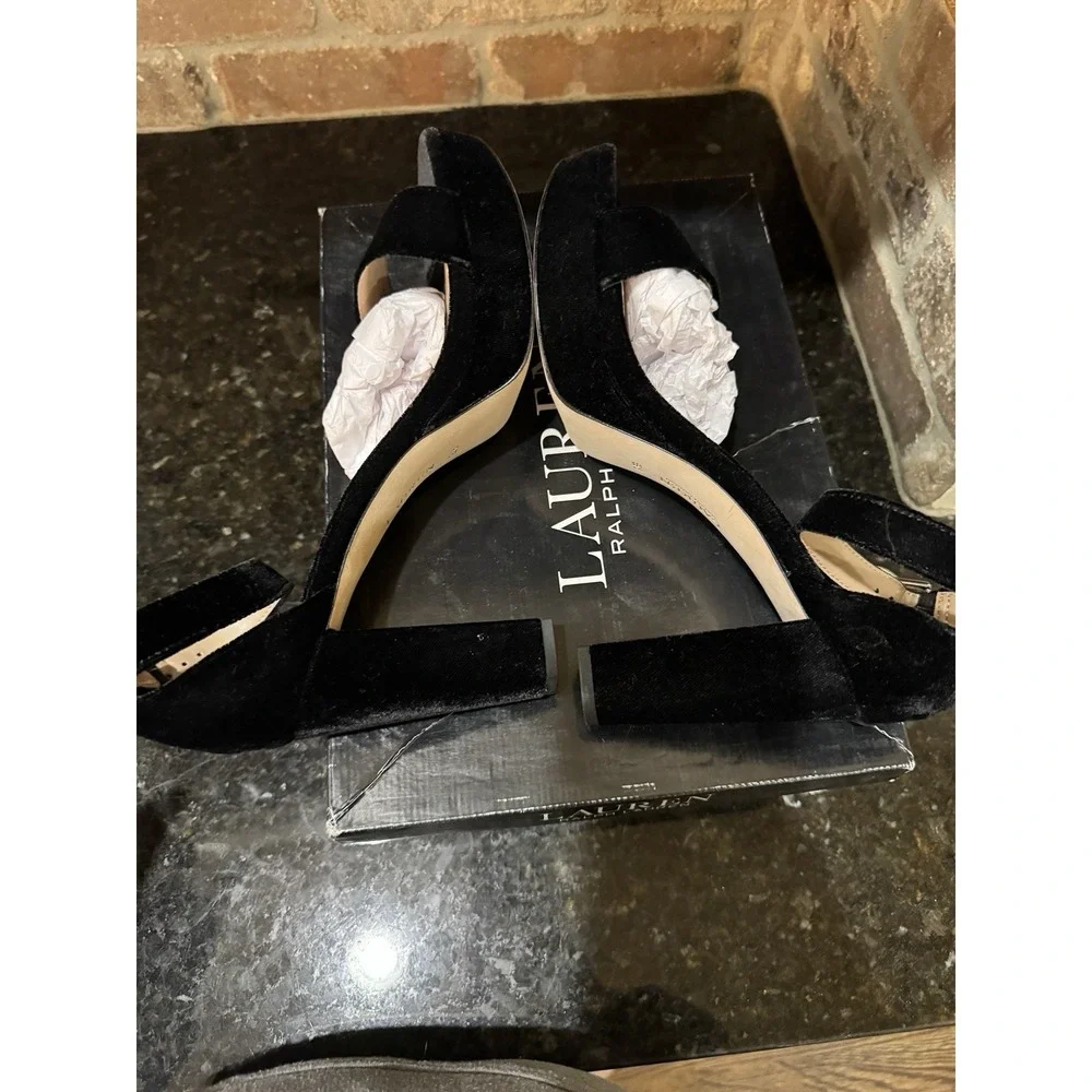 Lauren Ralph Lauren Sylvia black suede platform sandals open toe Size‎ 9.5